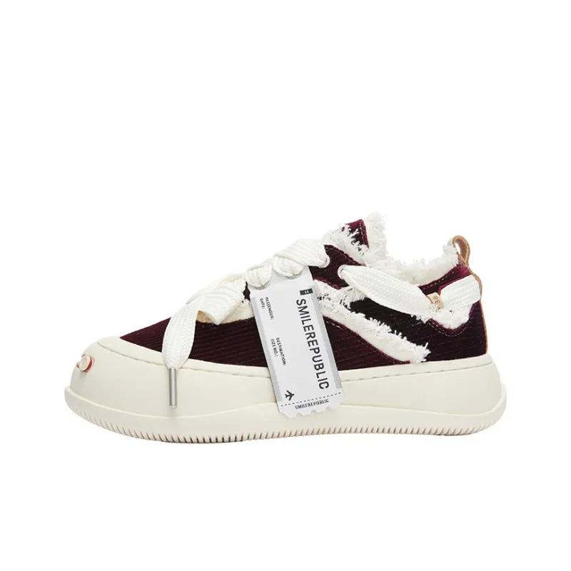 SMILEREPUBLIC WINE RED CORDUROY Height Increasing Low Top Canvas Shoes Unisex Burgundy-0