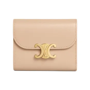 CELINE Triomphe Shiny Calfskin Wallet Small Size Women's Beige