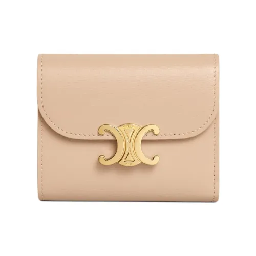 CELINE Triomphe Shiny Calfskin Wallet Small Size Women's Beige
