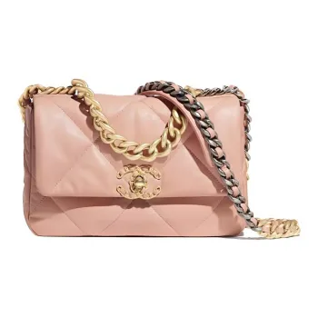CHANEL 19Bag Goatskin Flap Bag, Shoulder Bag, Crossbody Bag Trumpets Women's Light Pink