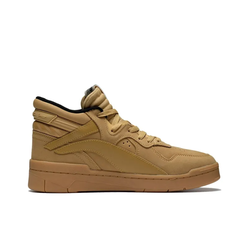 LiNing Mid Leather Anti Slip Wear Resistant Mid Top Skateboard Shoes Men's Mineral Yellow-1
