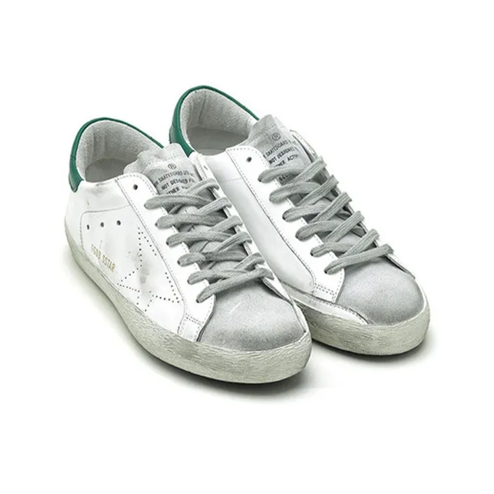Golden Goose Super Star Low Top Skateboard Shoes Men's White Green Vintage Version-2
