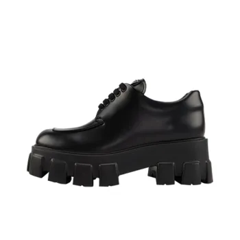 PRADA Monolith Brushed Leather Lace up Shoes 'Black' Women's