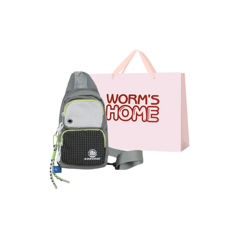 Worm's Home Nylon Sling Bag Unisex White/Black/Dark Gray/Light Gray/Blue-8