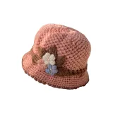 Yarn Pearl Flower Head Wool Beanie Pink