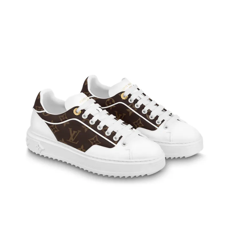 LOUIS VUITTON Time Out Sneakers 'White With Brown Monogram' Women's-2