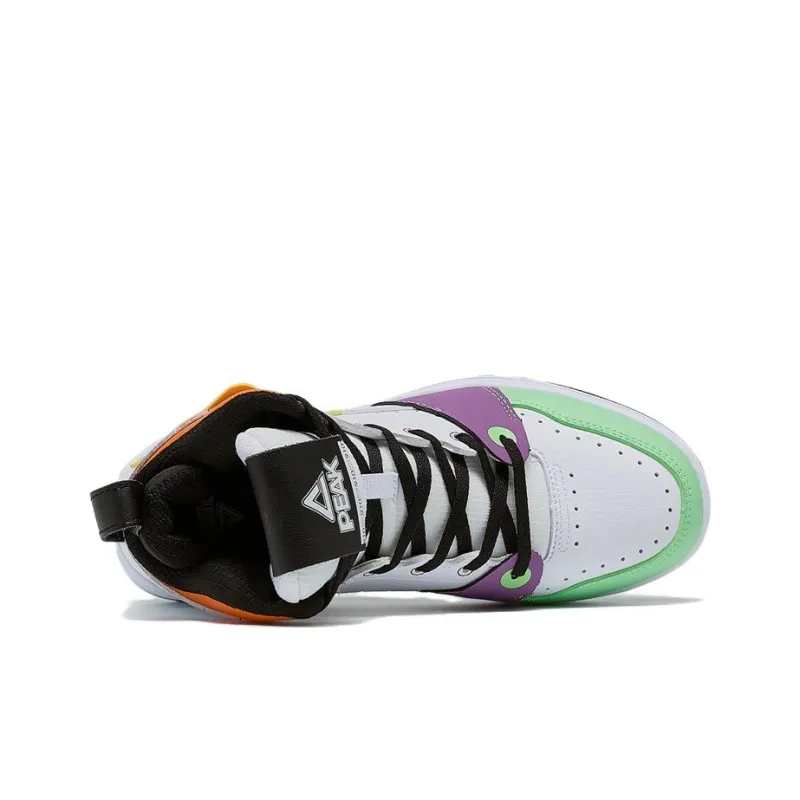 PEAK Taichi 910 Large Triangle Anti Slip Wear Resistant High Top Skateboard Shoes Women's Large White Purple-3