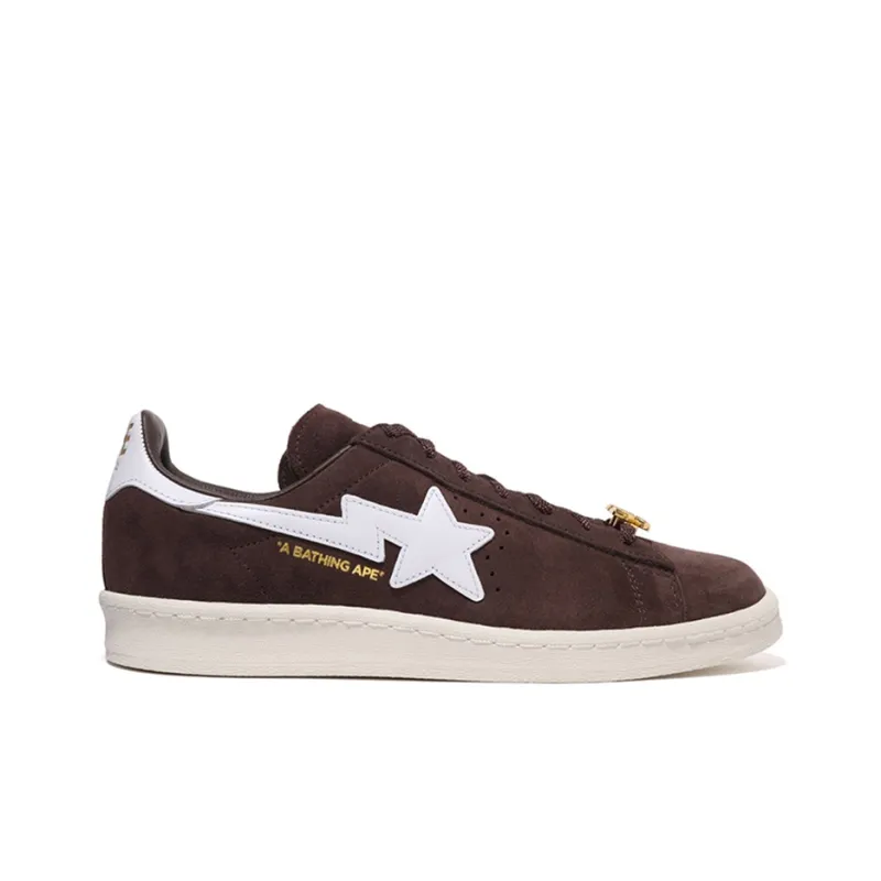 Adidas Originals x A BATHING APE Campus 80S Wear-Resistant Low-Top Skateboard Shoes Women's Coffee-1