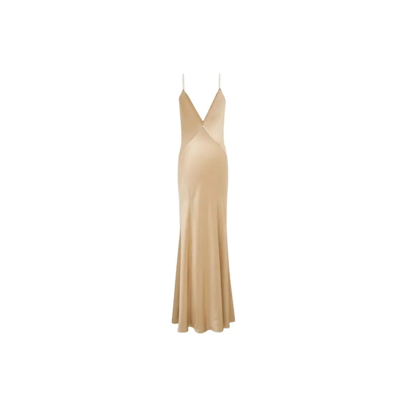 SAINT LAURENT V-Neck Sleeveless Satin Dress-1