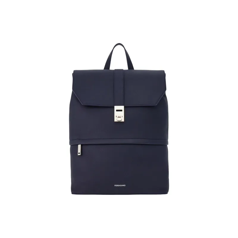 FERRAGAMO Stamped Calfskin Backpack Men's Midnight Blue-0