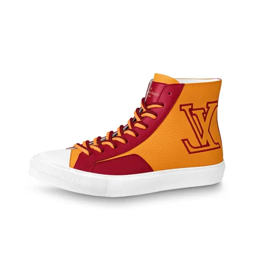 LOUIS VUITTON Tattoo Skateboard Shoes Men High-Top Red/Yellow