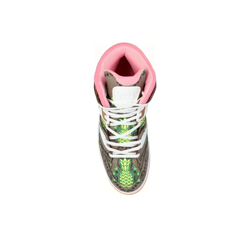 GUCCI Pineapple High Top Skateboard Shoes Men's Beige Brown-4