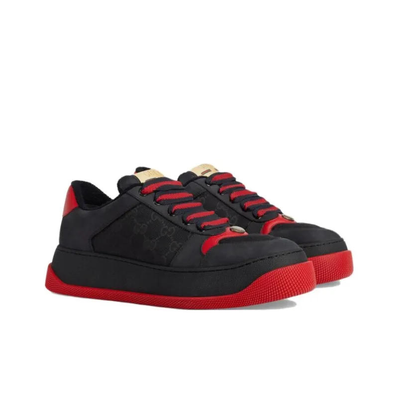 GUCCI Screener Distressed Shoes Cushioning Low Top Skateboard Shoes Men's Black Red-2