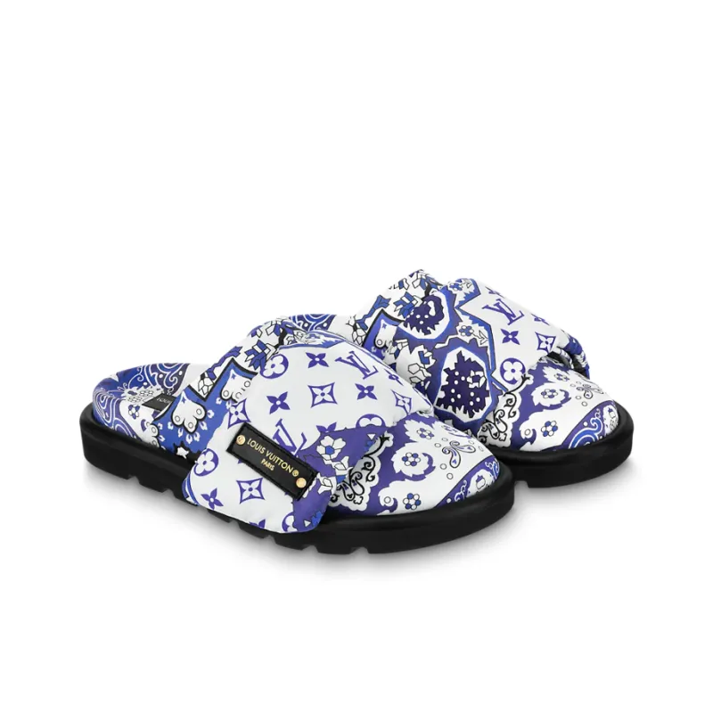 LOUIS VUITTON Quick Dry Closed Toe Slippers Women's White Blue-2