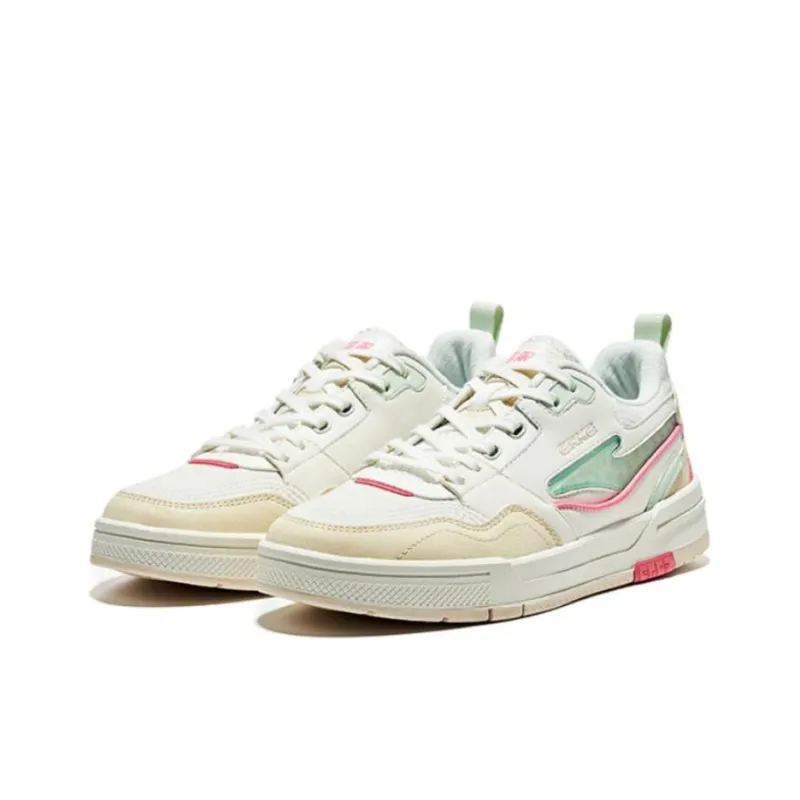 Erke Chao Yang Abrasion Resistant Breathable Low Top Skateboard Shoes Women's Microcrystal White Blast Pink-1