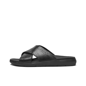 MEPHISTO Slide Slippers Men Sand/Navy Blue/Black