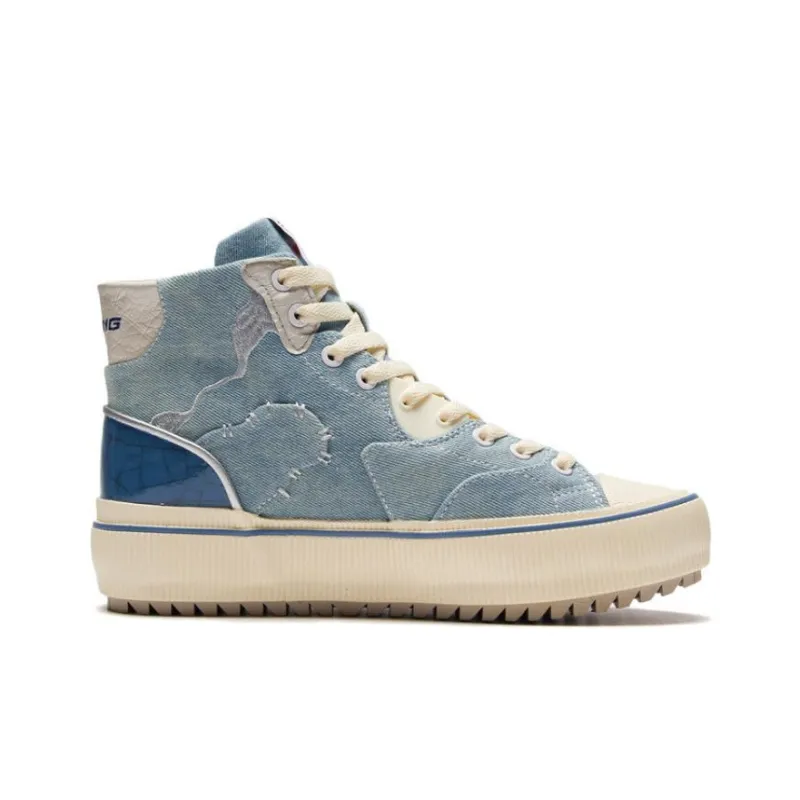 LiNing CF Lacquer Painting High Top Skateboard Shoes Unisex Crown Blue-1