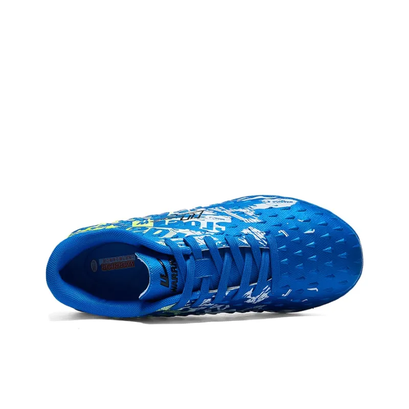 Warrior Soft Ground, Indoor Anti Slip Wear Resistant Soccer Shoes Unisex Royal Blue Yellow White-2