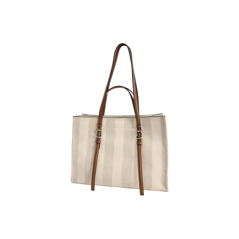 ZARA Cotton Tote Bag Shopping Bag Shoulder Bag Handbag Large Size Women's Dark Brown Yellow-1