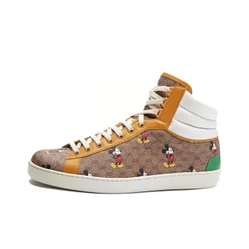 Disney x GUCCI ACE Stylish Skateboarding Shoes Men's White Umber