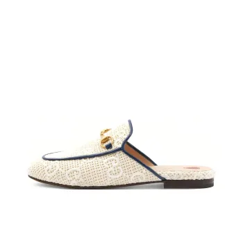 GUCCI Princetown Genuine Leather Sole Wrap toe Slippers Women's White