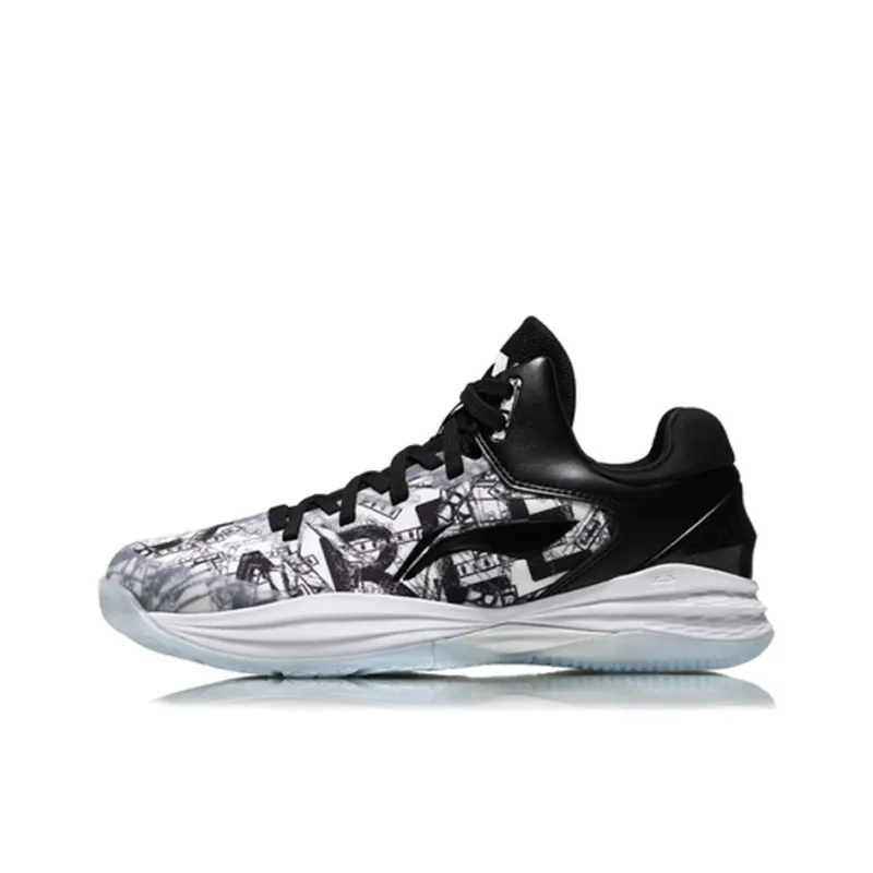 LiNing Night Stalker Cushioning Balance Low Top Basketball Shoes Men's Black And White Graffiti-0