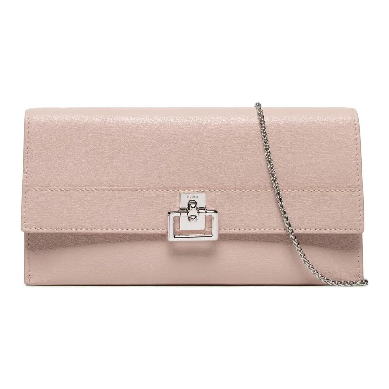 Furla Villa Grained Leather Clutch Bag Over The Shoulder Small Size Women's Pink-0