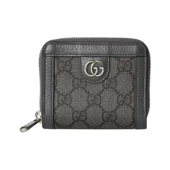 GUCCI Ophidia Canvas With Leather Wallet Men's Gray & Black