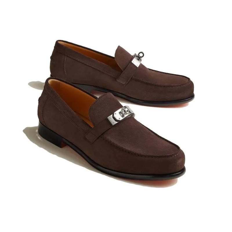 HERMES Destin Loafers Men's Brown-3
