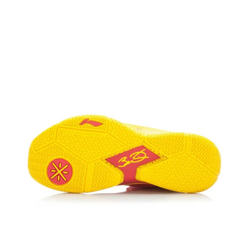 LiNing WOW 3 Cushioned Slip Resistant Mid Top Basketball Shoes Men's Yellow Red Lightweight Edition-4