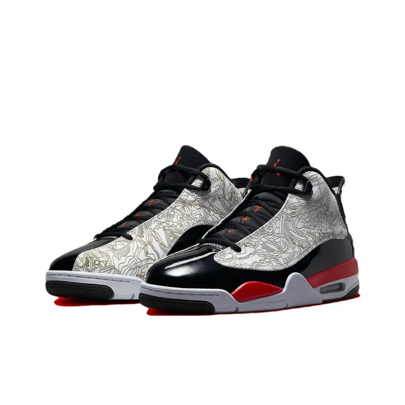 Jordan Dub Zero Cushioning Anti-Slip And Wear-Resistant Mid-Top Vintage Basketball Shoes Men's White Black Red-2