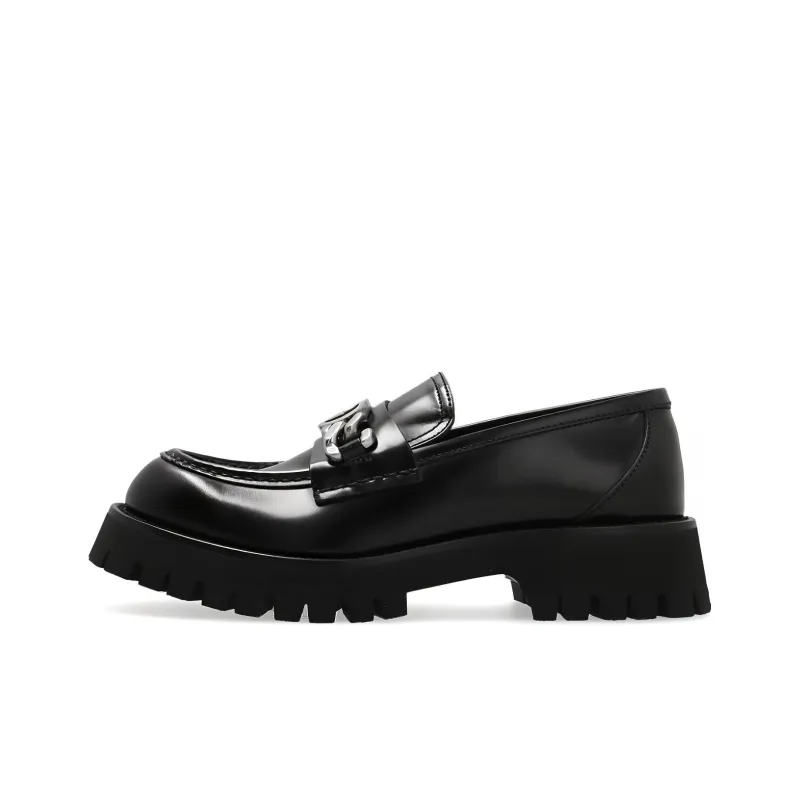 GUCCI Interlocking G-chain Leather Loafers-0