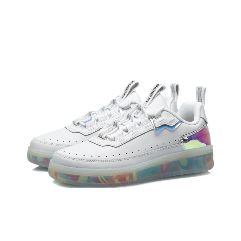 LiNing CF Tracing Anti Slip And Wear Resistant Lightweight Low Top Skateboard Shoes Women's White Black Gray-2