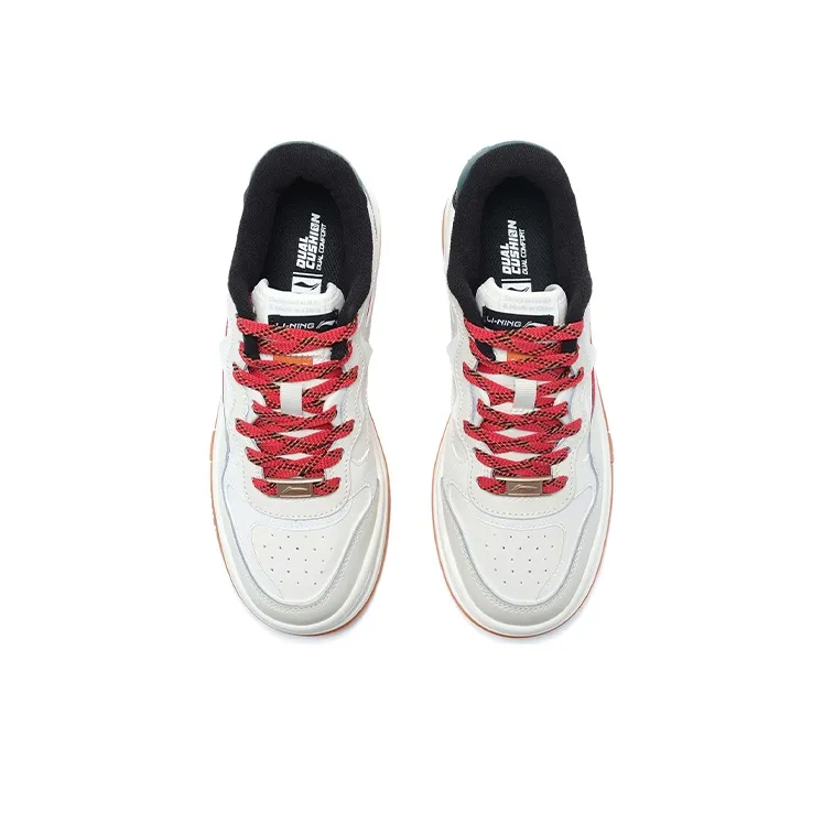 LiNing Future C1 Anti Slip Wear Resistant Low Top Skateboard Shoes Women's White Red Green-3