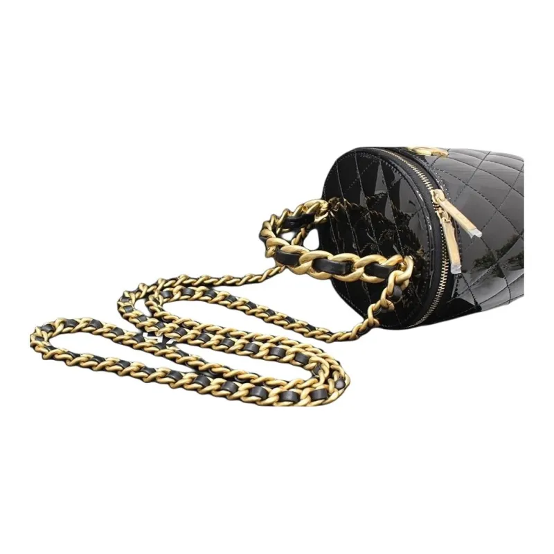 CHANEL Patent Leather Bucket Bag, Handbag, Shoulder Bag, Crossbody Bag Women's Black-8
