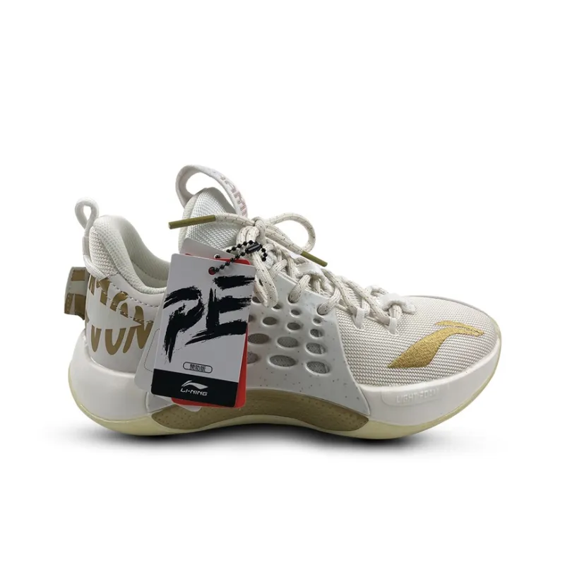 LiNing SONIC 7 CBA League PE Anti Slip Wear Resistant Low Top Basketball Shoes Men's White Gold-1