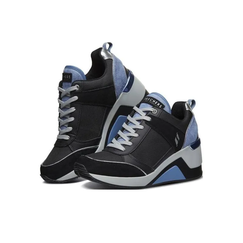 Skechers Million High Anti-Slip Wear-Resistant High-Top Sports Casual Shoes Women's Black Blue-2