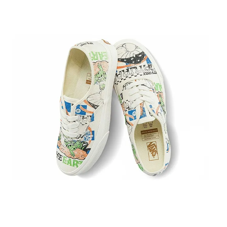 Vans Authentic Low Tops Casual Skateboarding Shoes Multi Color Funny Printing Unisex 'White Black Blue'-3