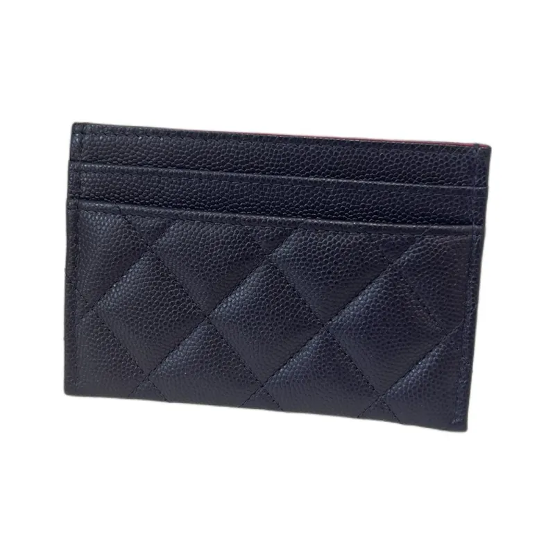 CHANEL Grain Embossed Caviar Shiny Calfskin Card Holder Trumpets Women's Blue-2