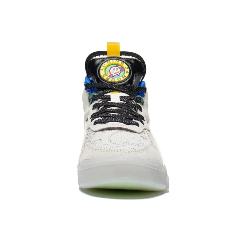 LiNing Wave Mid Party Anti Slip Wear Resistant Mid Top Skateboard Shoes Women's White Black Blue-4
