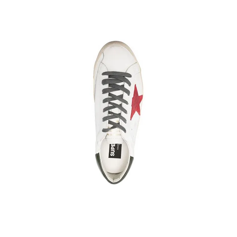Golden Goose Super Star Low Top Stylish Skateboarding Shoes Men's White Red Vintage Version-3
