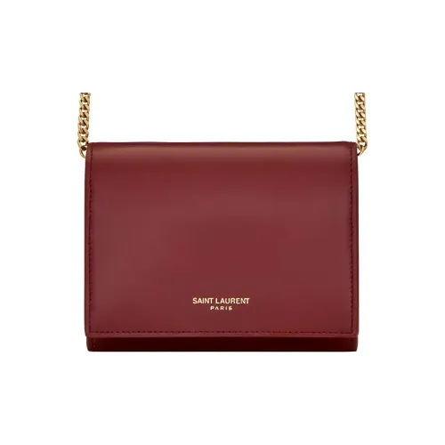 SAINT LAURENT Cow Leather Card Wallet Shoulder Bag Women's Splendid Red