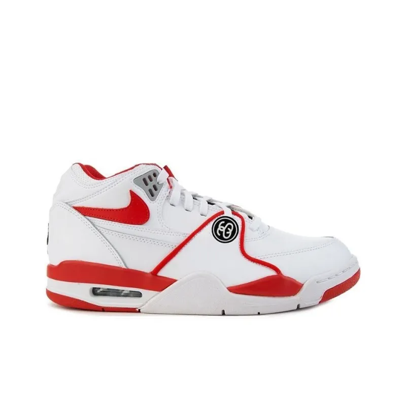 Stüssy x Nike Air Flight 89 Cushioned Slip Resistant Mid Top Vintage Basketball Shoes Men's White Red-1
