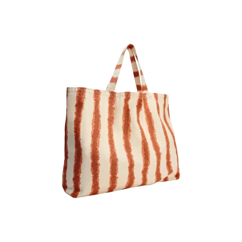 ZARA Cotton Tote Bag Shopping Bag Shoulder Bag Handbag Large Size Women's Ecru & Red Brown-1