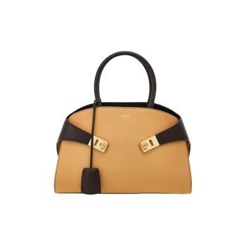 FERRAGAMO Calfskin Handbag Small Size Women's Camel & Dark Brown
