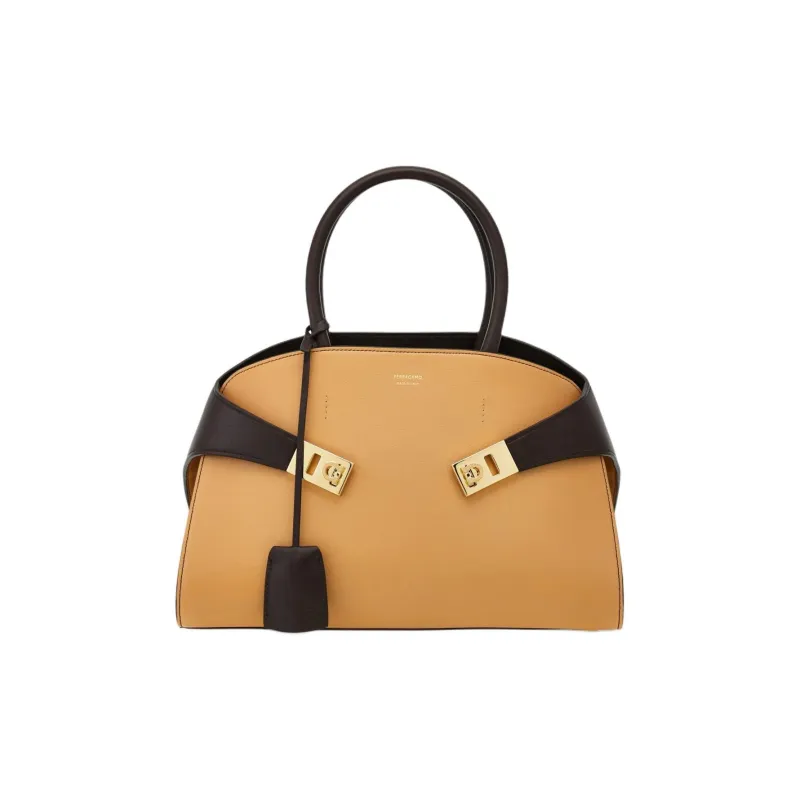 FERRAGAMO Calfskin Handbag Small Size Women's Camel & Dark Brown-0