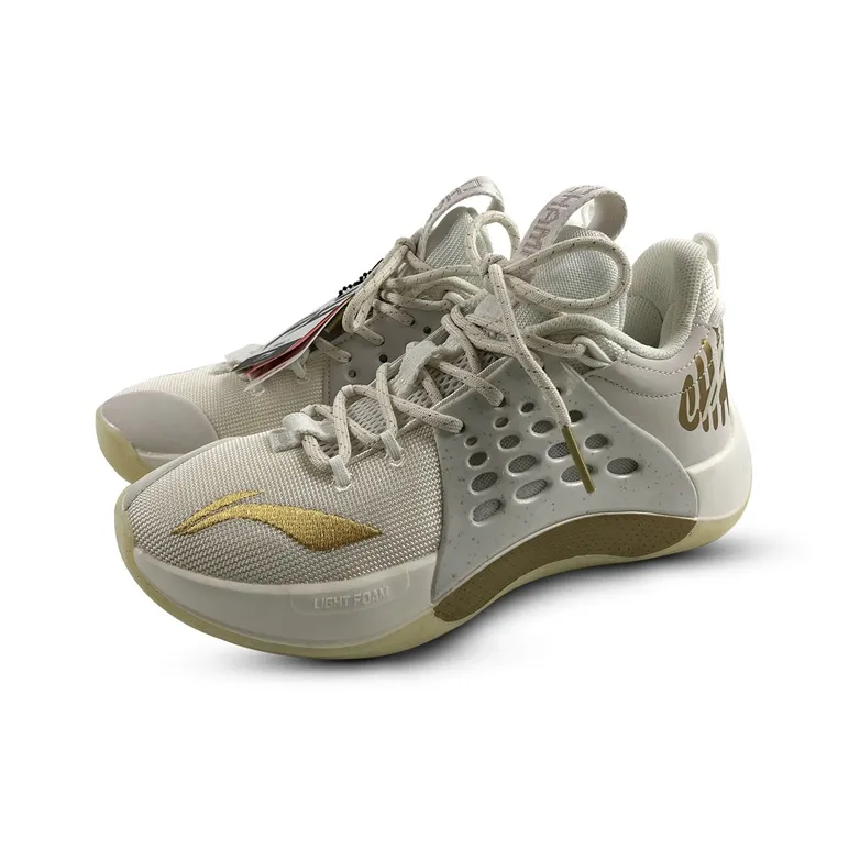 LiNing SONIC 7 CBA League PE Anti Slip Wear Resistant Low Top Basketball Shoes Men's White Gold-2