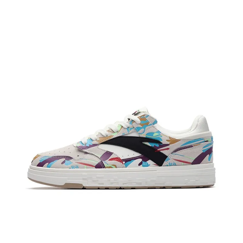 Anta Street Naughty Anti-Slip Wear-Resistant Low-Top Skateboard Shoes Men's White Blue Purple-0