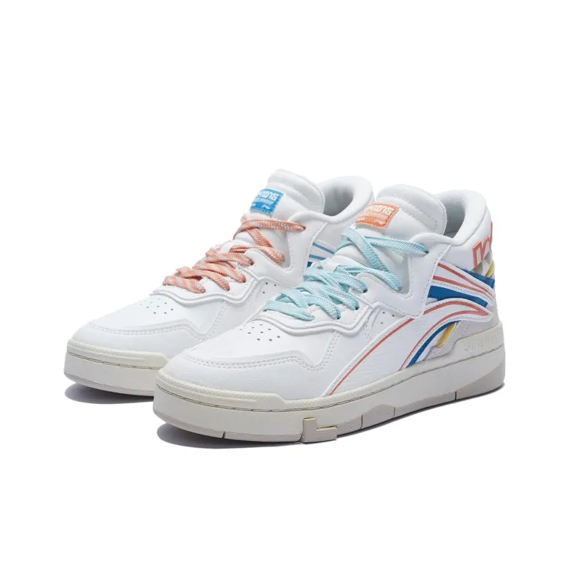 LiNing Wave Mid Prm Slip Resistant Cushioning Wear Resistant Mid Top Casual Skateboard Shoes Women's Ecru-2