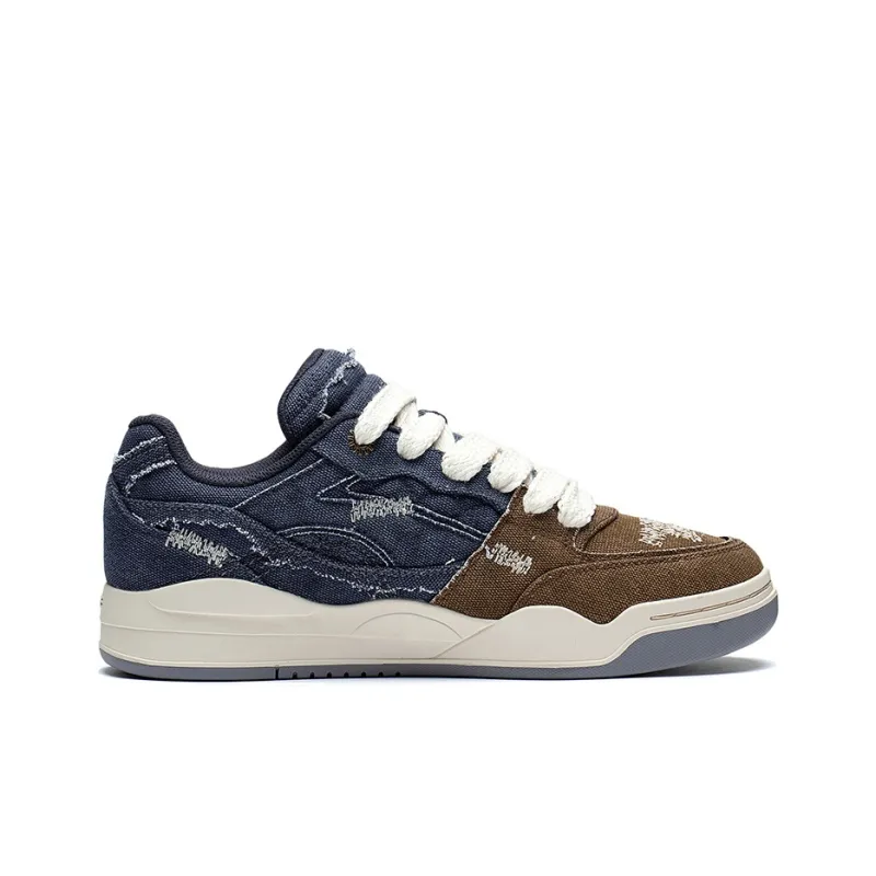 LiNing Yuebai Denim Durable Breathable Low-Top Skateboard Shoes Men's Blue Brown-1